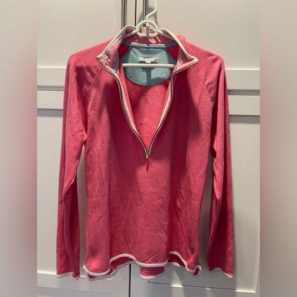 Peter Millar Womens 1/2 Zip Pullover Sweater Mock Neck Pink Cotton Blend Sz L - Picture 3 of 6